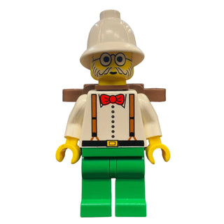 Dr. Kilroy / Dr. Charles Lightning - White Shirt and Suspenders, Green Legs, White Pith Helmet, Brown Backpack, adv040 - LEGO® Adventures Minifigure Minifigure LEGO®