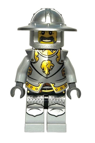 Kingdoms - Lion Knight Armor with Lion Head and Belt, Helmet with Broad Brim, Gray Beard, cas443b - LEGO® Castle Minifigure