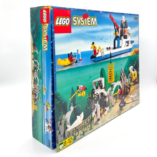LEGO System set 6560 box showing underwater diving base with ship, submarine, divers, and coral reef structures.