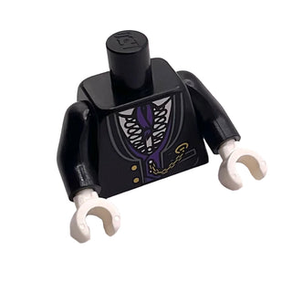 Torso Jacket Formal with White Shirt with Frills, Dark Purple Vest and Cravat, Gold Watch Chain Pattern (BAM) / Black Arms / White Hands, Part# 973pb3319c01 Part LEGO® Black