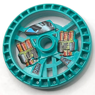 Technic, Disk 5x5 - RoboRider Talisman Wheel, Dynamite Mold with Robot Pattern, Part# 32356pb01