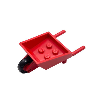 Fabuland Utensil Wheelbarrow with Red Pulley Wheel with Black Tire 14mm D. x 4mm Smooth Small Single (bb1310 / 3464c01), Part# bb1310c01