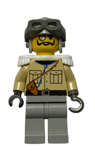 Sam Sinister / Baron von Barron - Tan Shirt, Light Gray Legs, Light Gray Aviator Cap, Dark Gray Goggles, White Epaulettes, adv005 - LEGO® Adventurers Minifigure