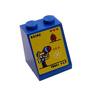 Slope 65 2 x 2 x 2 with Bottom Tube with Harley Quinn on Video Game Pattern (Sticker), Part# 3678bpb116 Part LEGO® Blue Very Good