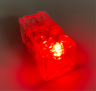Light-Up 2x4 Brick, Battery Operated, CB2x4 & LB2x4 Custom Parts United Brick Co® Clear/Red