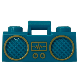 Minifigure, Utensil Radio Boom Box with Bar Handle with Gold Sound Wave Display and Rimmed Speakers Pattern, Part# 93221pb06 Part LEGO®