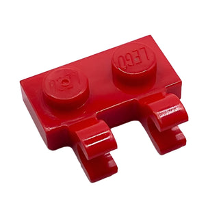 Plate, Modified 1x2 with 2 Open O Clips (Horizontal Grip), Part# 60470b Part LEGO® Red