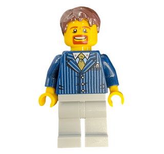 Businessman Pinstripe Jacket and Gold Tie, Light Bluish Gray Legs, Dark Brown Hair Short Tousled with Side Part, hol069 Minifigure LEGO®