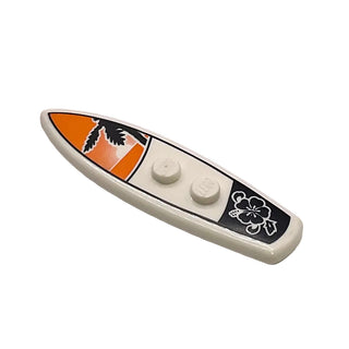 Surfboard with Black Palm Tree and Flower with Orange Sunset Background Pattern, LEGO® Minifigure Utensil, Part# 90397pb001