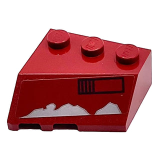 Wedge 3 x 3 Sloped Right with Light Bluish Gray Damage and Black Rectangle (Missile Launcher) Pattern (Sticker), Part# 48165pb003 Part LEGO® Dark Red