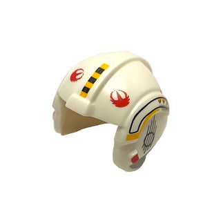 Minifigure, Headgear Helmet SW Rebel Pilot with Red Rebel Logo and Black and Yellow Stripes Pattern (Y-wing Pilot), Part# x164pb14 Part LEGO® White Very Good