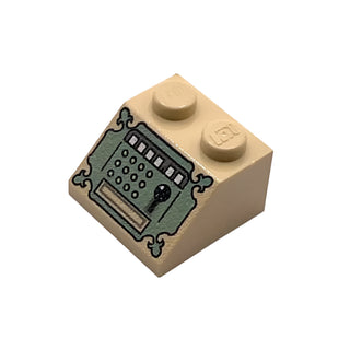 Slope 45 2 x 2 with Sand Green Cash Register Pattern, Part# 3039pb026 Part LEGO® Tan Very Good