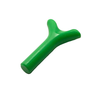 Green plastic twig-shaped toy with two branches extending from a main stem.