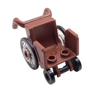 Minifigure, Utensil Wheelchair with Open Sides and High Arm Rests with Wheels, Part# 80440c01 Part LEGO® Reddish Brown