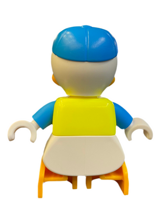 Duplo Figure Lego Ville, Dewey Duck, Neon Yellow Life Jacket, Dark Azure Arms and Cap Minifigure LEGO®
