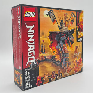 LEGO NINJAGO Fire Fang set 70674 box showing red and black packaging with fire-themed imagery and minifigures.