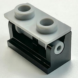 Hinge Brick 1 x 2 with Light Bluish Gray Top Plate (3937 / 3938), Part# 3937c08 Part LEGO® Black