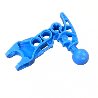 Blue Bionicle arm piece with multiple circular joint ports and ball socket connector on end.