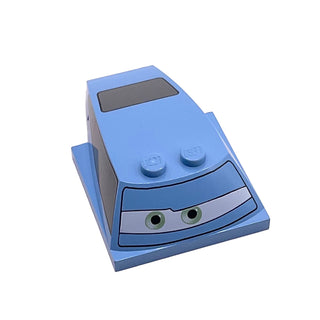 Wedge 6 x 4 x 1 1/3 with 4 x 4 Base with Green Eyes Off-Centered and Windows Pattern (Finn McMissile), Part# 93591pb05 Part LEGO® Medium Blue