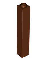 Brick 1x1x5 (Hollow Stud), Part# 2453a Part LEGO® Reddish Brown  