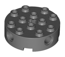 Brick Round 4x4 with 4 Side Pin Holes and Center Axle Holes, Part# 6222 Part LEGO® Dark Bluish Gray  