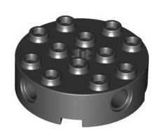 Brick Round 4x4 with 4 Side Pin Holes and Center Axle Holes, Part# 6222 Part LEGO® Black  