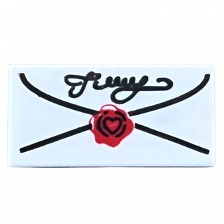 Tile 1 x 2 with Envelope with Red Wax Seal and Black Script Pattern Part# 3069px40 Part LEGO® White
