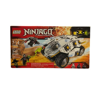LEGO Ninjago Titanium Ninja Tumbler set 70588 with white and black vehicle, minifigures, and desert background packaging.
