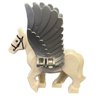 Pegasus, Movable Legs with Flat Silver Wings with Black Eyes, White Pupils, and Single Silver Buckle on Black Bridle Pattern (HP Abraxan), pegasus04 Minifigure LEGO®