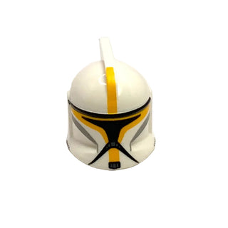 Minifigure, Headgear Helmet SW Clone Trooper with Holes, Bright Light Orange Markings, and Silver Visor Pattern (Commander), Part# 61189pb18 Part LEGO® White Very Good
