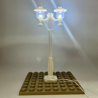 Lighting Kit, Double Lamp Post, Double Connector (White Pole, White Light) ACCDHLA-W/W Light up kit United Brick Co®