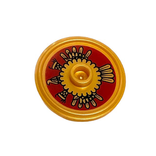 Minifigure, Shield Circular/Round Rimmed Face with Stud with Dark Red and Gold Aztec Pattern, Part# 91884pb003 Part LEGO®