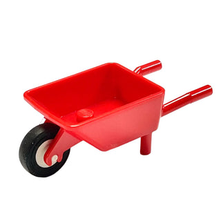 Minifigure, Utensil Wheelbarrow with White Pulley Wheel with Black Tire 14mm D. x 4mm Smooth Small Single with Number Embossed on Side, Part# 98288c01 Part LEGO® Red