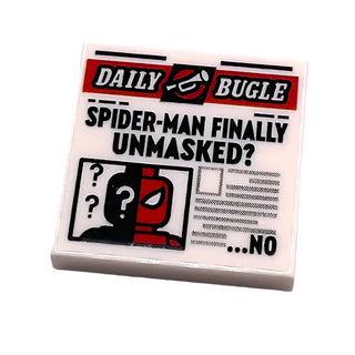 Tile 2x2 with Newspaper 'DAILY BUGLE', 'SPIDER-MAN FINALLY UNMASKED?', and '...NO' Pattern, Part# 3068pb1727 Part LEGO® White