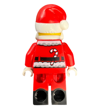 Santa - Fur Lined Jacket with Candy Cane on Back, Red Legs with Black Boots, Santa Hat with Molded Red Top, hol246b Minifigure LEGO®