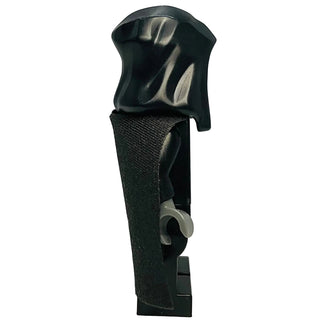 Black minifigure with angular helmet, textured torso piece, and light gray facial features.