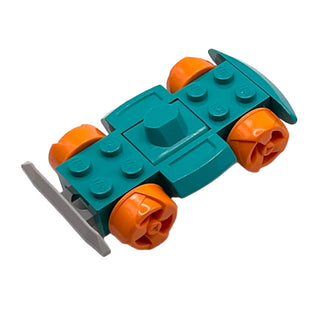 Vehicle, Base 4x6 Racer Base with Orange Wheels and Light Gray Bumper, Part# 30558c06 Part LEGO® Dark Turquoise Very Good