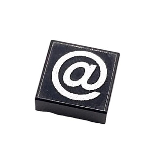 Tile 1 x 1 with Silver At Sign (@) Pattern, Part# 3070pb072 Part LEGO® Black