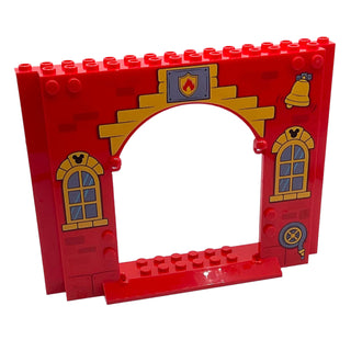 Panel 4x16x10 with Curved Yellow Windows with Bricks and Fire House Patterns, Part# 15626pb10 Part LEGO®