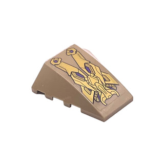 Wedge 4 x 4 Triple Curved No Studs with Gold Armor Plates with Dark Purple Highlights Pattern (Sticker), Part# 47753pb069 Part LEGO® Dark Tan Very Good