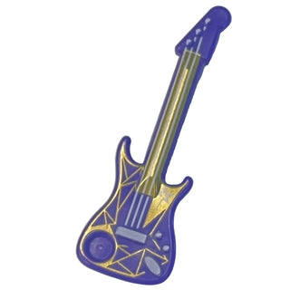 Minifigure, Utensil Musical Instrument, Guitar Electric with White Strings, Star, Bridge, and Output Jack and Gold Geometric Pattern, Part# 11640pb02 Part LEGO® Dark Purple