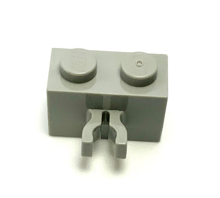 Brick, Modified 1x2 with Split U Clip Thick (Vertical Grip), Part# 30237a Part LEGO® Light Gray  