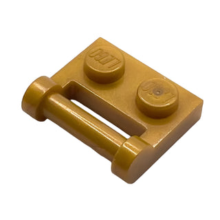 Plate, Modified 1x2 with Bar Handle on Side - Closed Ends, Part# 48336 Part LEGO® Pearl Gold