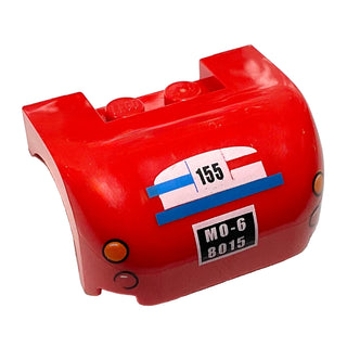 Vehicle, Mudguard 3 x 4 x 1 2/3 Curved with Taillights, Black '155', Blue Stripe, and White 'MO-6 8015' License Plate Pattern, Part# 93587pb08 Part LEGO® Red
