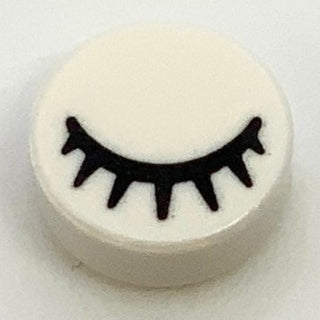 Tile Round 1x1 with Black Eye Closed with 7 Eyelashes Pattern, Part# 98138pb028 Part LEGO® White  