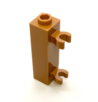 Brick, Modified 1x1x3 with 2 Clips (Vertical Grip) - Hollow Stud, Part# 60583b Part LEGO® Medium Nougat  