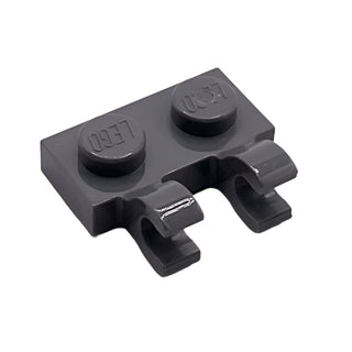 Plate, Modified 1x2 with 2 Open O Clips (Horizontal Grip), Part# 60470b Part LEGO® Dark Bluish Gray
