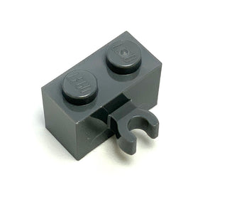 Brick, Modified 1x2 with Open O Clip Thick (Vertical Grip), Part# 30237b Part LEGO® Dark Bluish Gray  