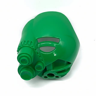 Green Bionicle mask with dual eye openings and cylindrical side attachment piece.