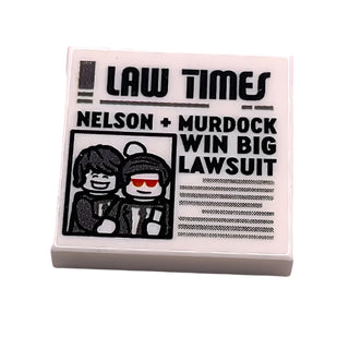 Tile 2x2 with Newspaper 'LAW TIMES' and 'NELSON + MURDOCK WIN BIG LAWSUIT' Pattern, Part# 3068pb1734 Part LEGO® White